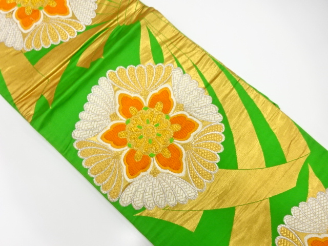 JAPANESE KIMONO / ANTIQUE FUKURO OBI / SILK / WOVEN FLORAL CREST & NOSHI